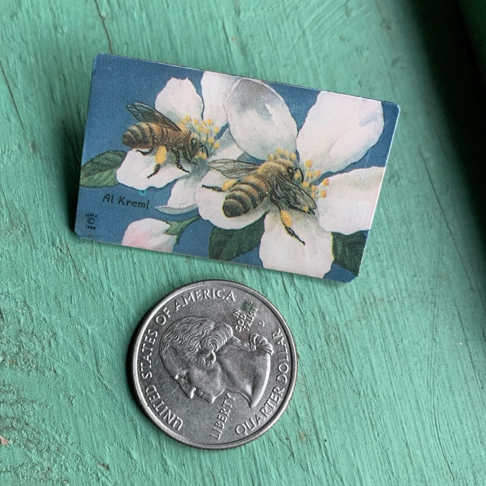 Honey bee brooch, bee pin, Apple blossoms, bee